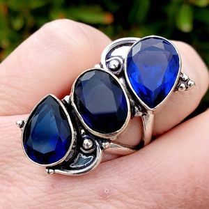 New Unique Blue Topaz 925 Silver Statement Ring.
